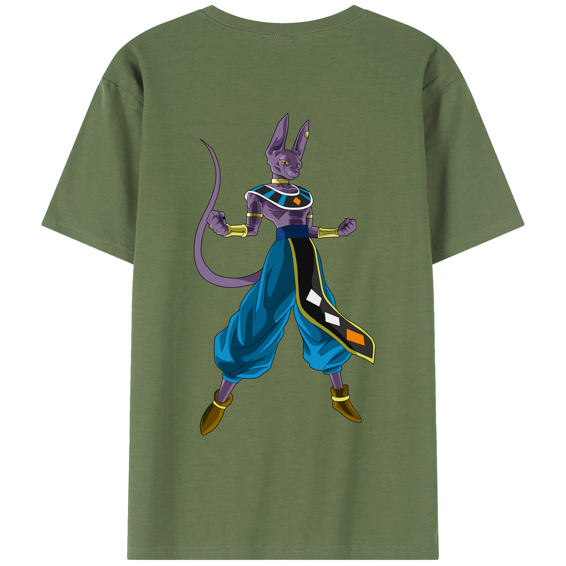 （画像用） ドラゴンボール ビルス 破壊神ビルス DRAGON BALL Beerus Birusu 綿100％ メンズ半袖Tシャツ（バックプリント） 通気性